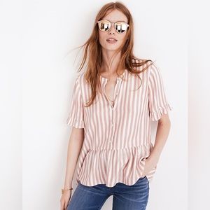 Studio Ruffle-Hem Top in Cecilia Stripe Short Sleeve Blouse Women’s Size Small